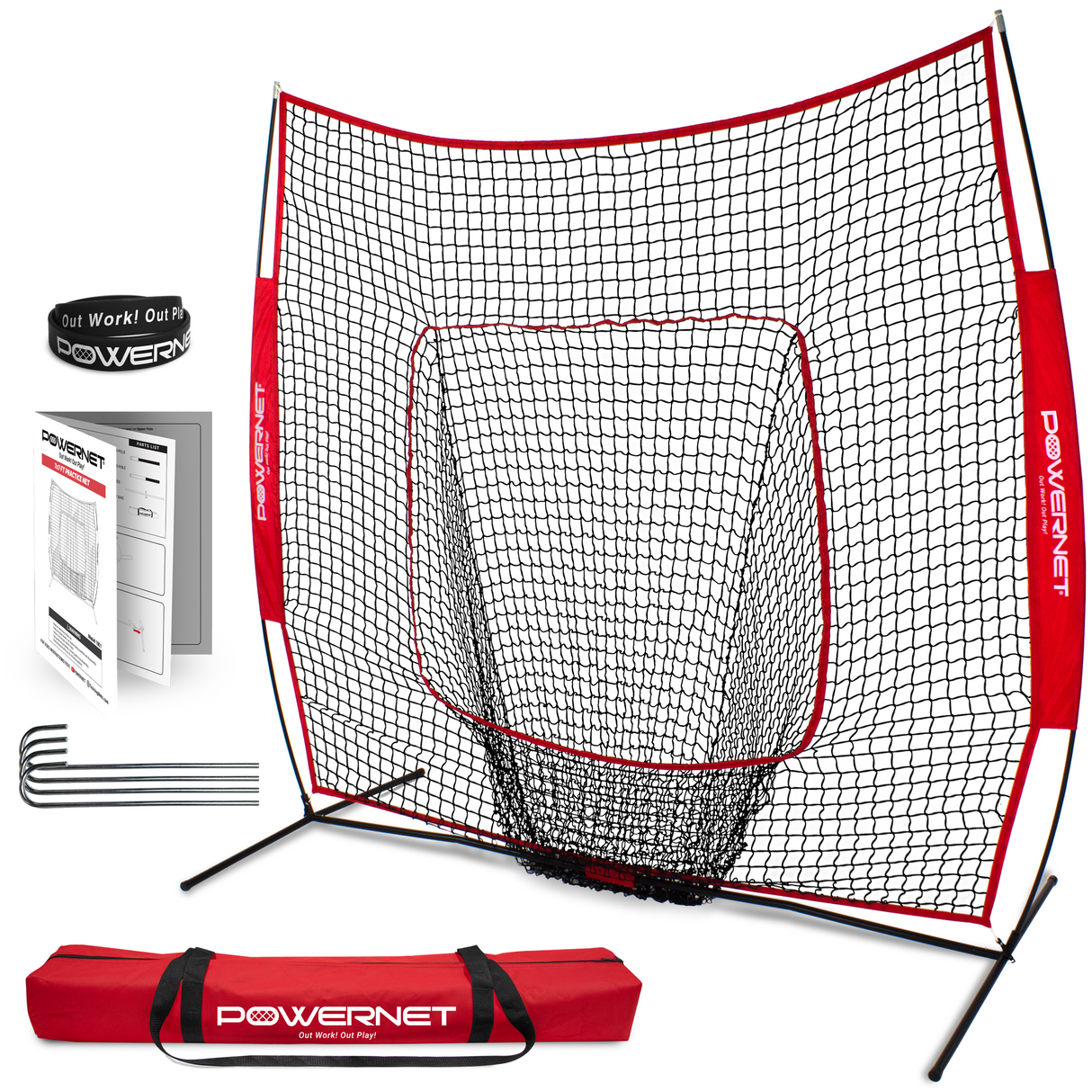 The Original 7x7 FT Baseball Softball Training Net Baseball PowerNet Red