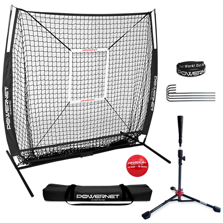 5x5 FT Baseball Softball Net Bundle | Strikezone & Tee sports PowerNet Black