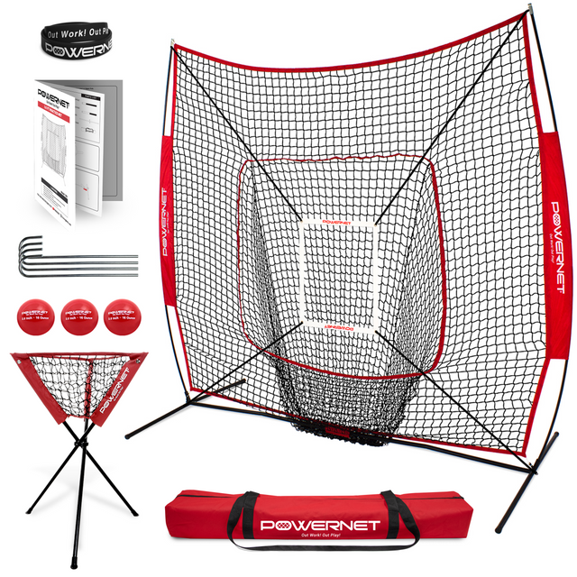 7x7 FT Baseball Softball Deluxe Training Kit sports PowerNet Red