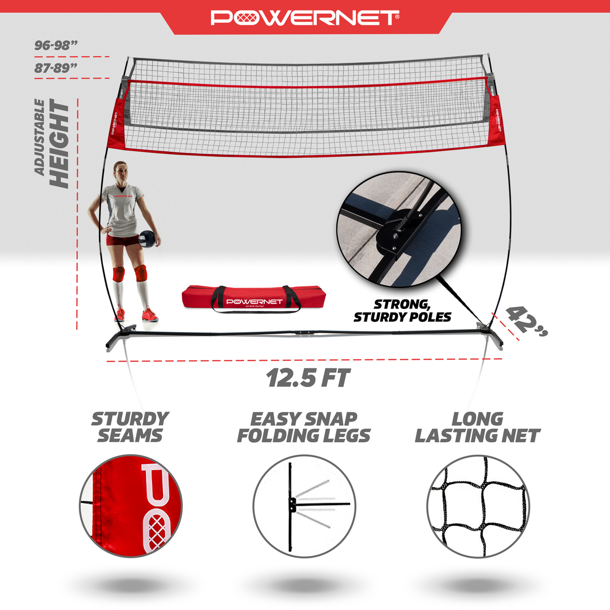 Portable Warm-up Volleyball Net | Adjustable Height Volleyball Net PowerNet