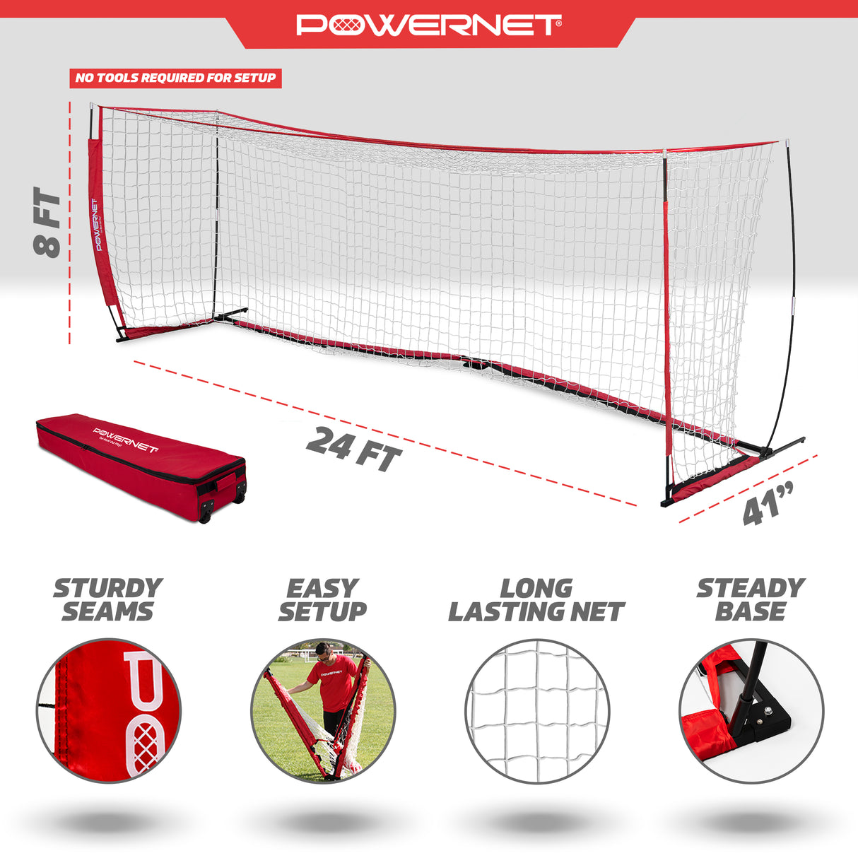 Portable 24x8 FT Soccer Goal Sports PowerNet