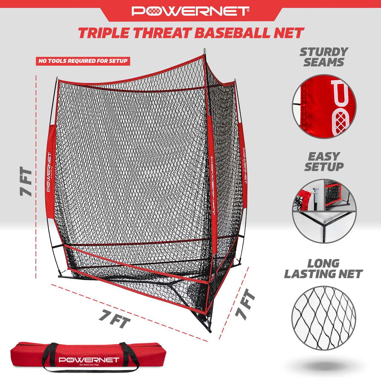 Triple Threat Net, 3 Way 7x7 Ft Baseball Training Net Sports PowerNet