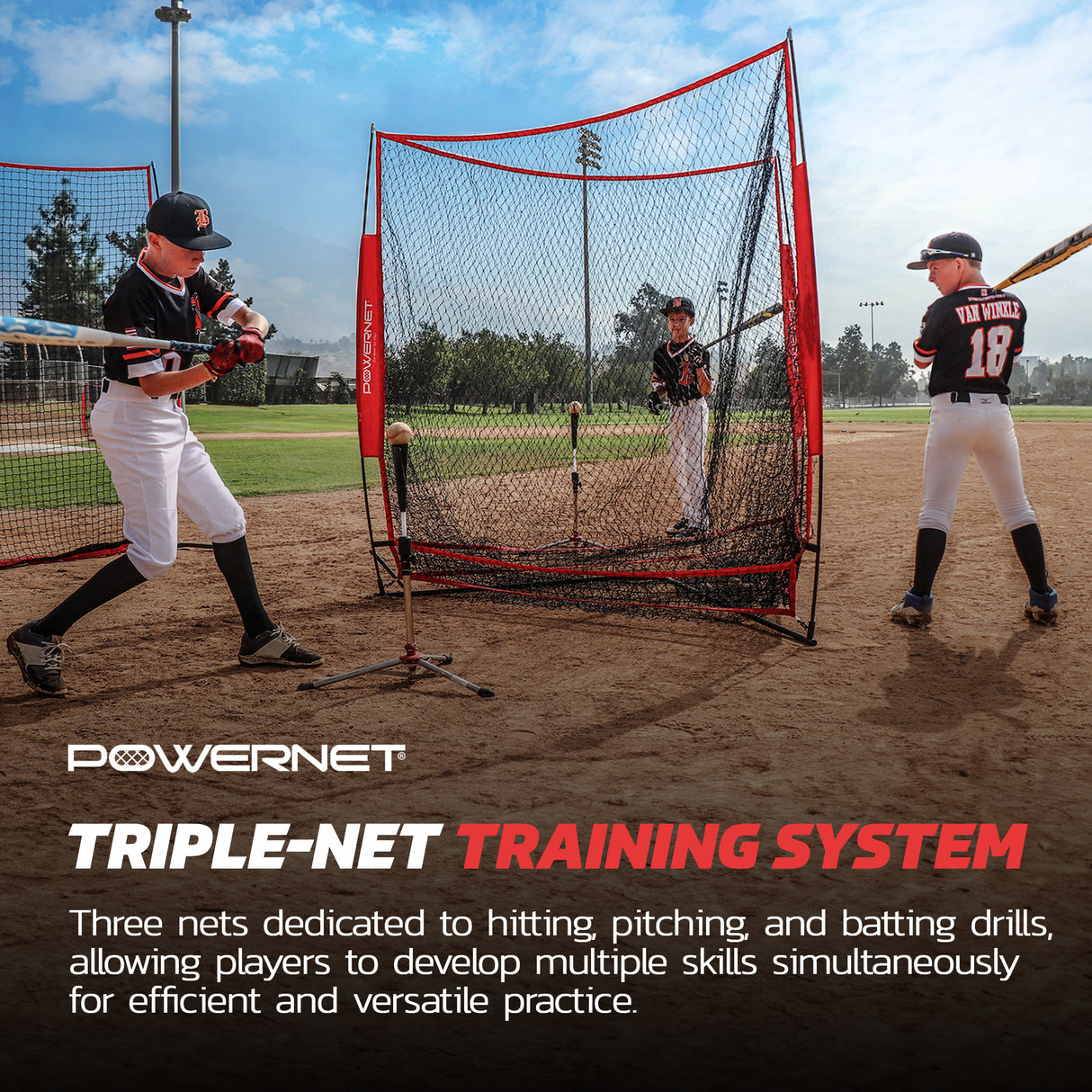 Triple Threat Net, 3 Way 7x7 Ft Baseball Training Net Sports PowerNet