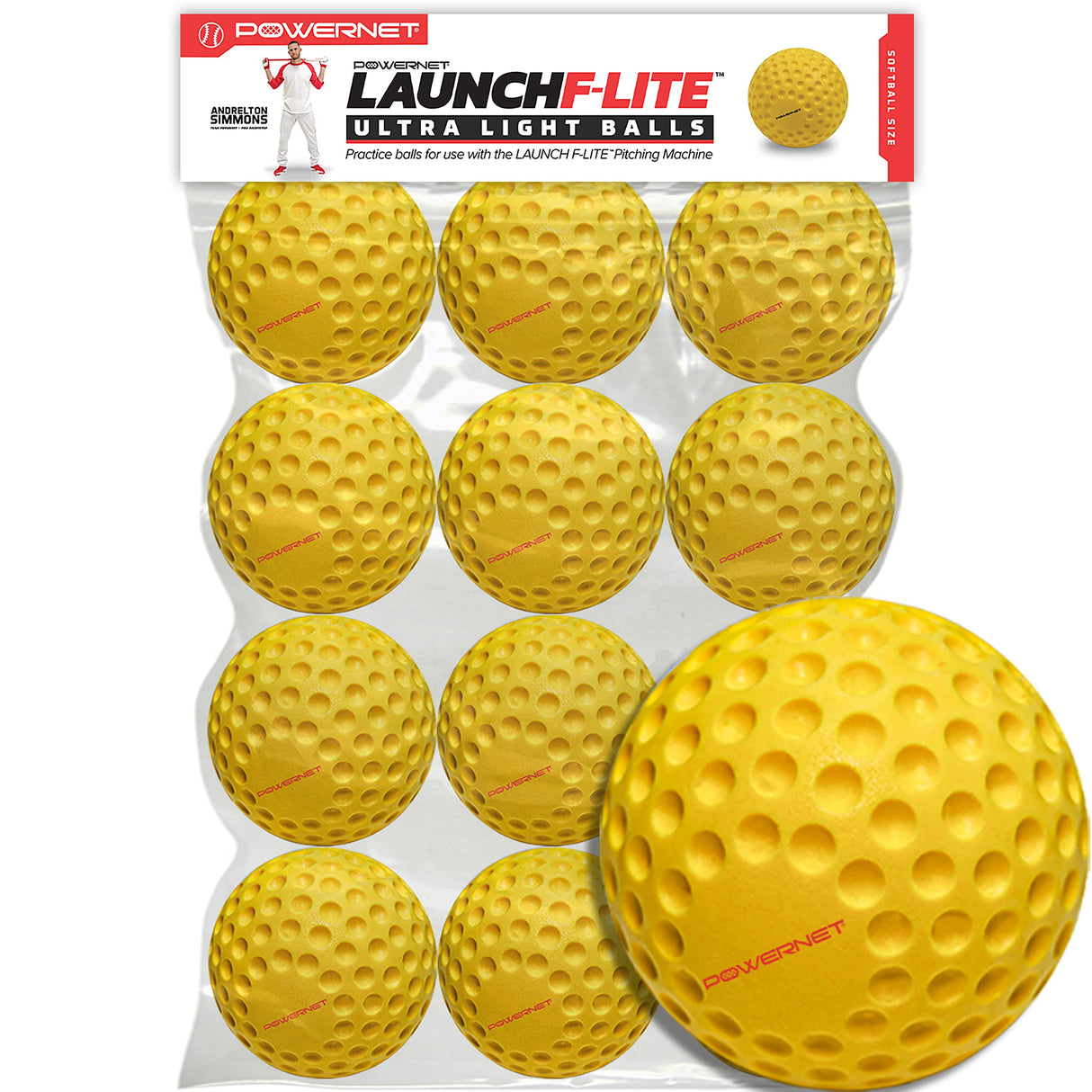 12 Pack Launch F-lite Ultra Light Dimpled Training Balls for Pitching Machine | (Yellow or White)