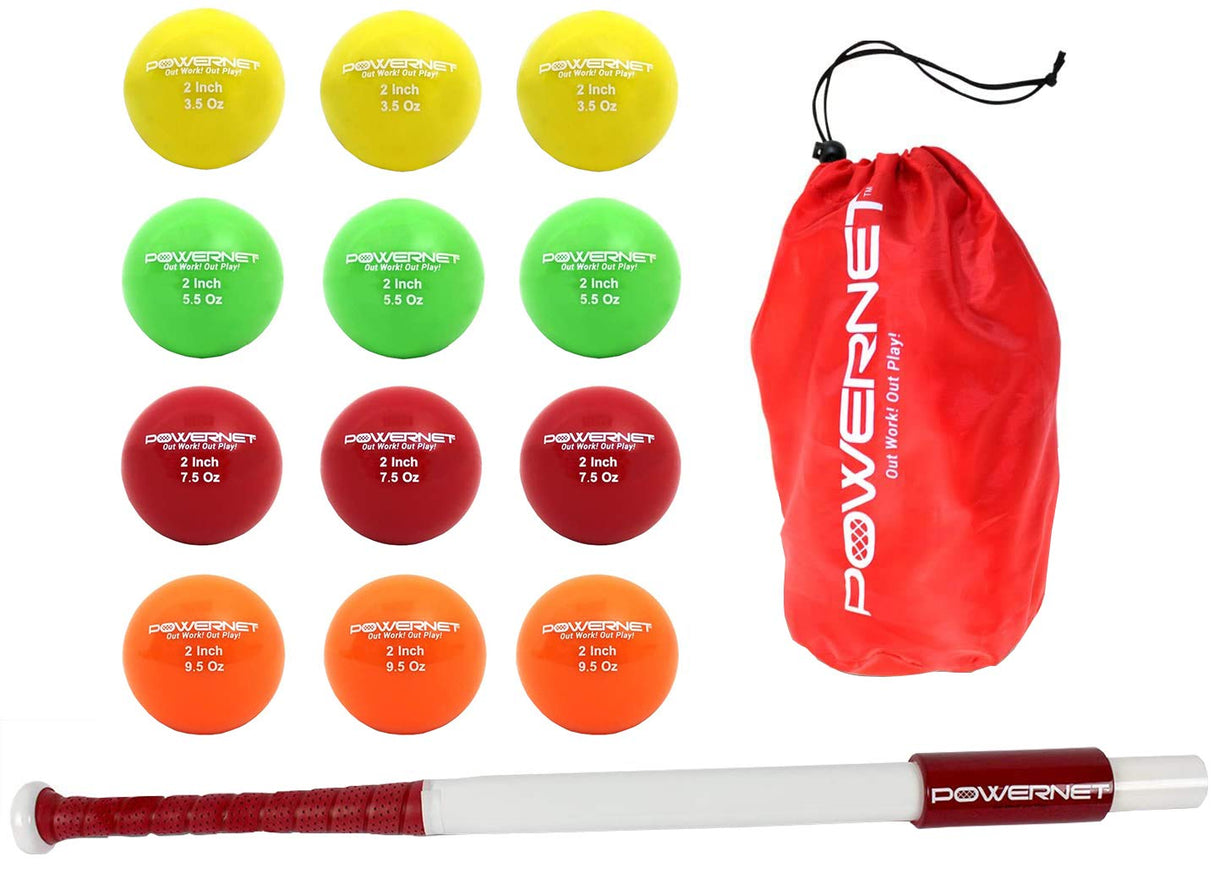 Sweet Spot Training Bat + 2" Progressive Micro Ball 12 PK Set Sports PowerNet 34 In. Bat