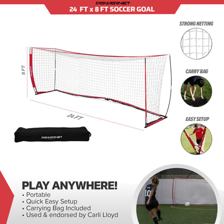 Portable 24x8 FT Soccer Goal Sports PowerNet