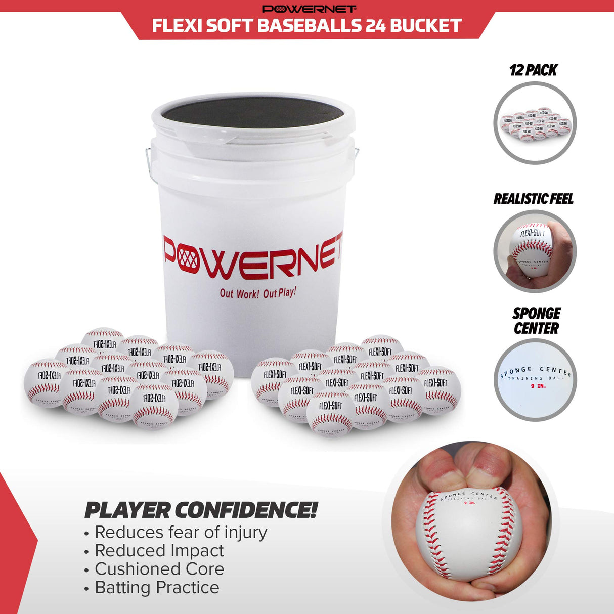 Flexi Soft Baseballs 24 Pack with Bucket Bundle | Cushioned Core Safety Ball