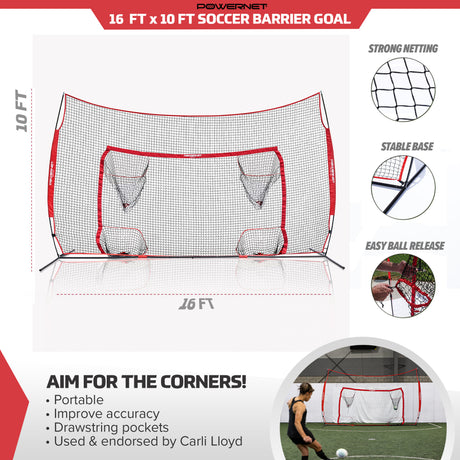 16x10 FT Soccer Goal Combo Barrier Soccer Goal PowerNet