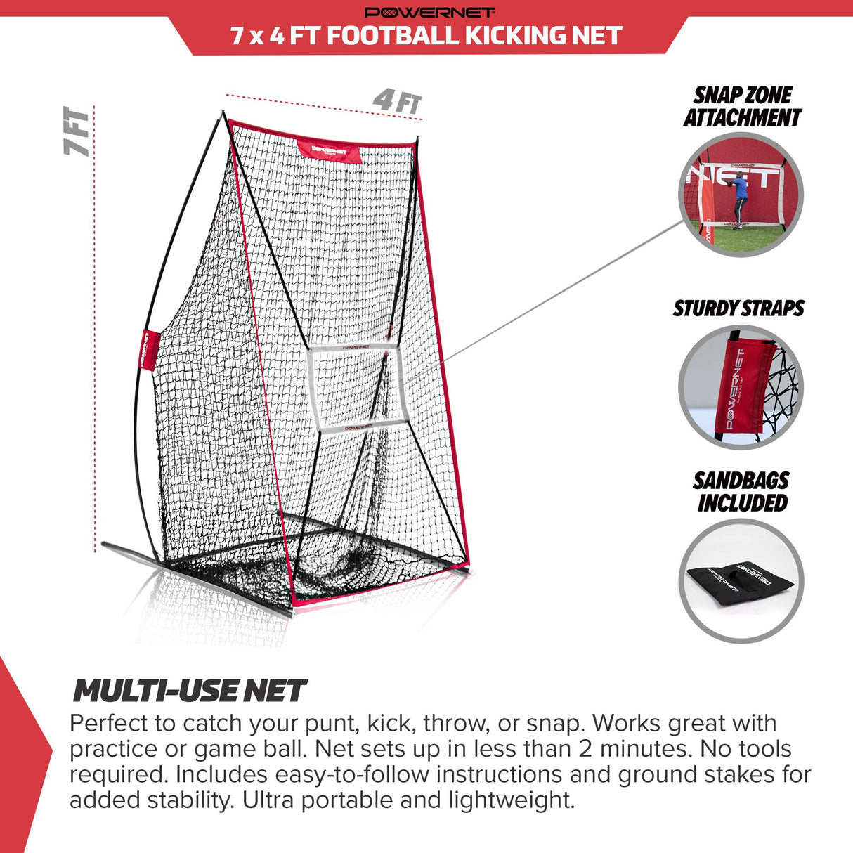 Sideline Trainer 7 x 4 FT Portable Football Kicking Net