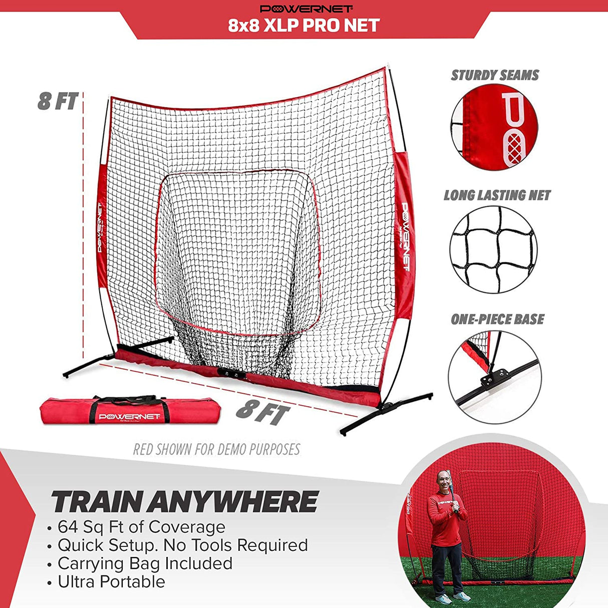 Pro 8x8 FT Baseball Softball One Piece Portable Training Net