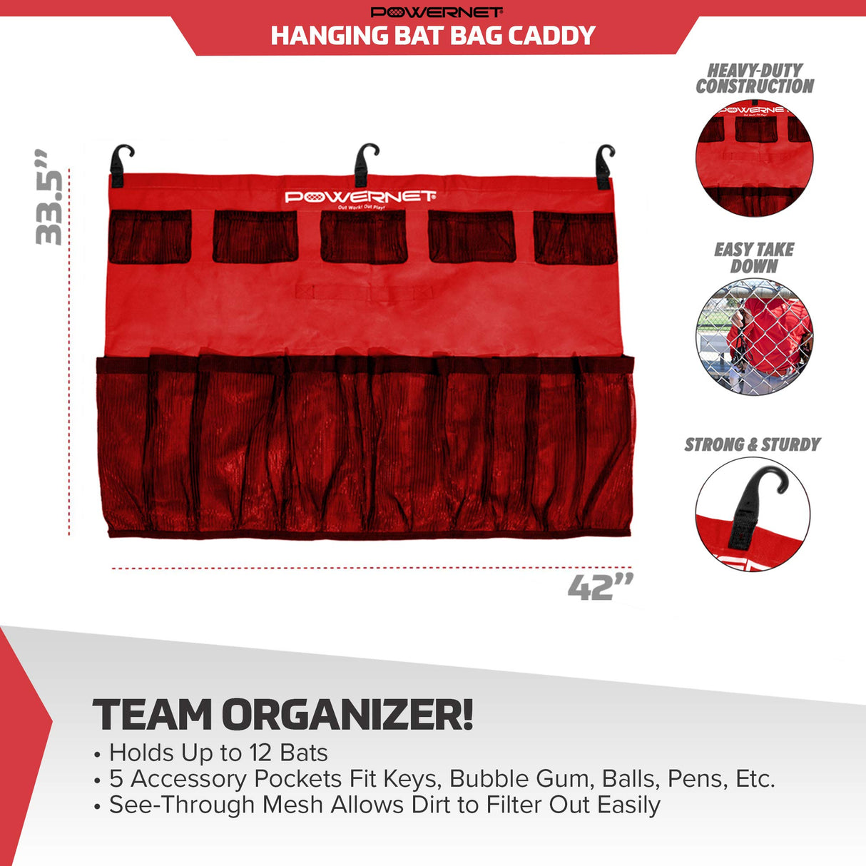 Hanging Bat Bag Caddy Dugout Organizer