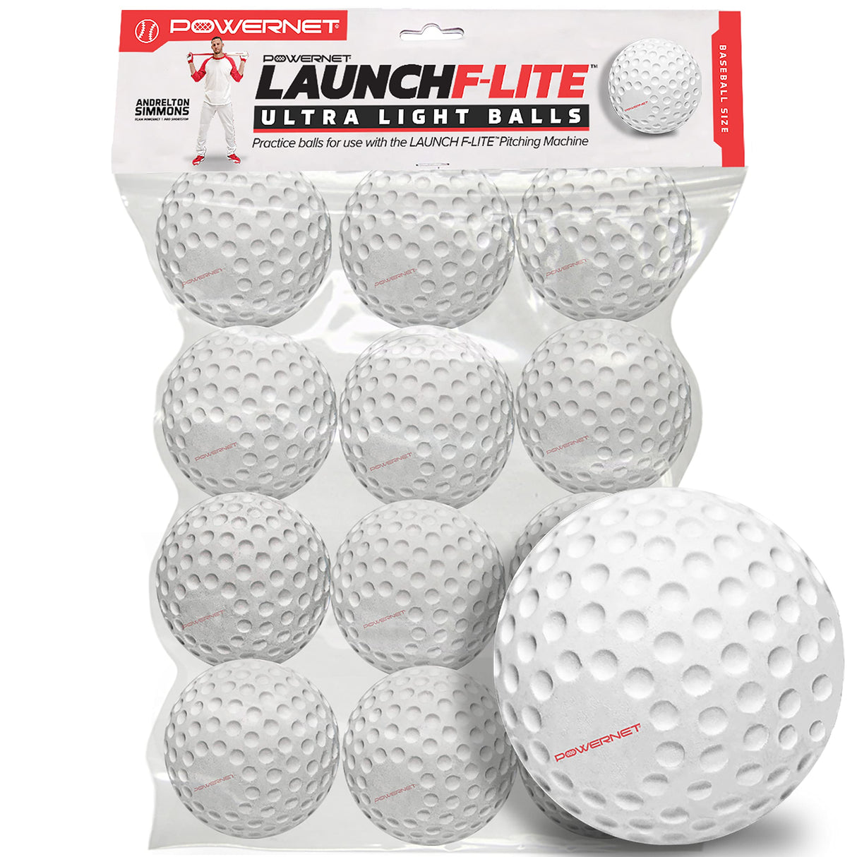 Launch F-lite Ultra Light Pitching Machine Balls | Baseball or Softball balls PowerNet F-lite Baseballs Only - 1 Dozen