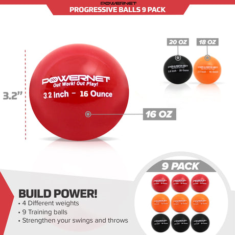 Sweet Spot Training Bat + Softball 3.2" Progressive Weighted Ball 9 PRO Pack Bundle Sports PowerNet